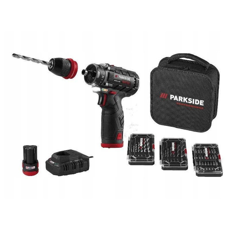 WIERTARKA AKUMULATOROWA PARKSIDE PBSPA E4 12V ZESTAW WKRĘTARKA + TORBA