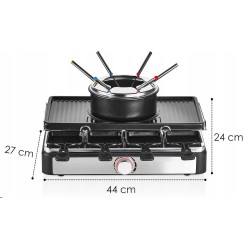 3 w 1 GRILL RACLETTE PŁYTA + FONDUE + 8 PATELEK Garnek i Widelce termostat