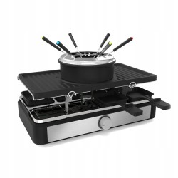 3 w 1 GRILL RACLETTE PŁYTA + FONDUE + 8 PATELEK Garnek i Widelce termostat