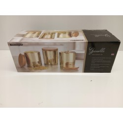 Pojemniki porcelanowe 3 sztuki z bambusową pokrywką złote szampan Esmeyer