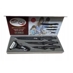 FUNKCJONALNE NOŻE KUCHENNE + OBIERACZKA ZESTAW 4 el SWITZNER SW-5555 BLK