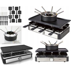 3 w 1 GRILL RACLETTE PŁYTA + FONDUE + 8 PATELEK Garnek i Widelce termostat