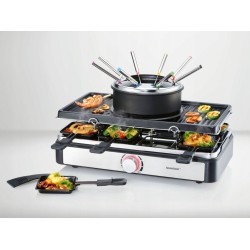 3 w 1 GRILL RACLETTE PŁYTA + FONDUE + 8 PATELEK Garnek i Widelce termostat